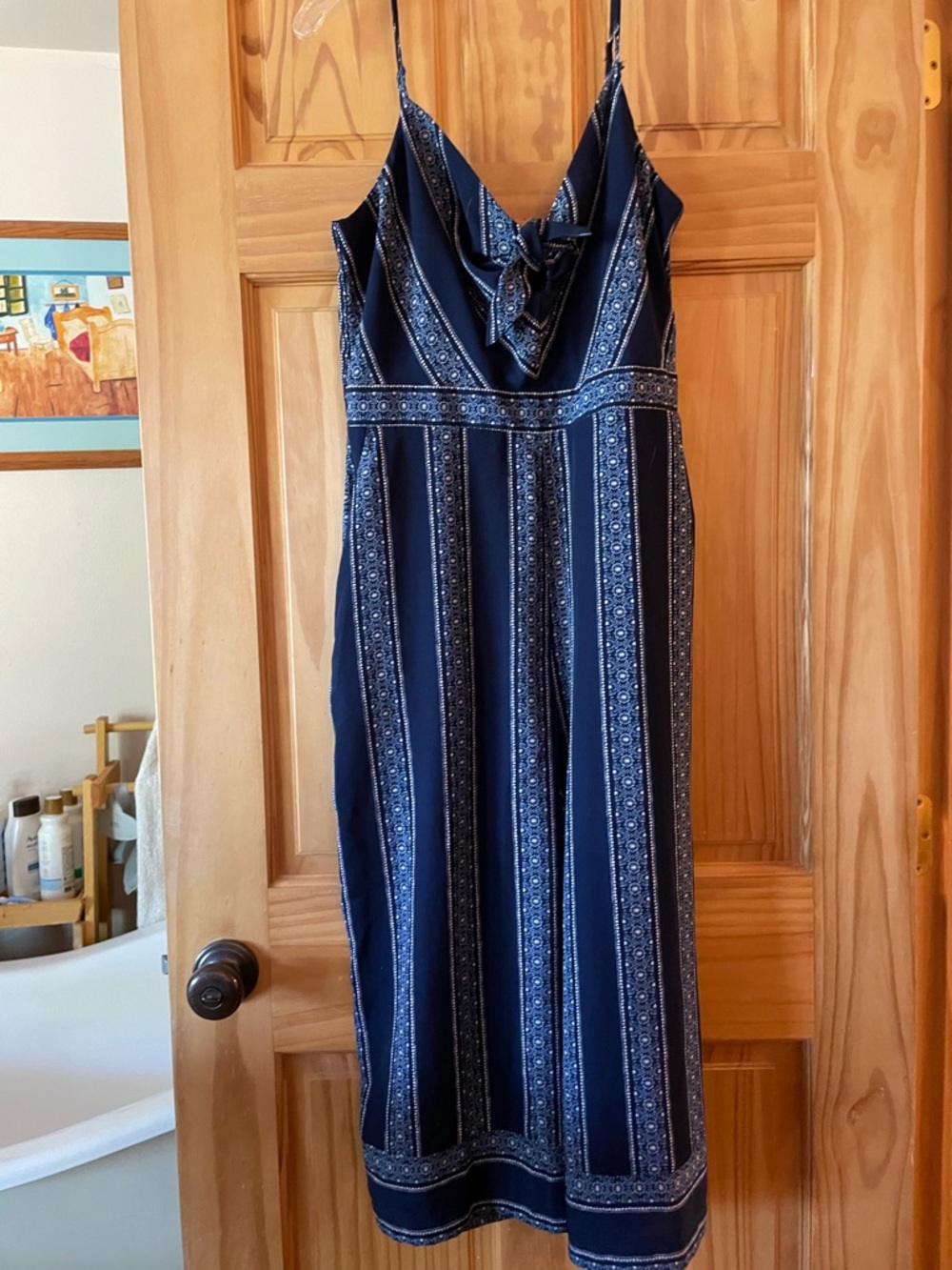 Teeze Me Navy & White Striped Tie-Front Spaghetti Strap Jumpsuit